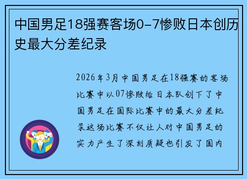 中国男足18强赛客场0-7惨败日本创历史最大分差纪录 中国男足18强赛客场0-7惨败日本创历史最大分差纪录