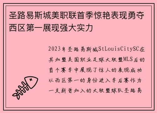 圣路易斯城美职联首季惊艳表现勇夺西区第一展现强大实力 圣路易斯城美职联首季惊艳表现勇夺西区第一展现强大实力