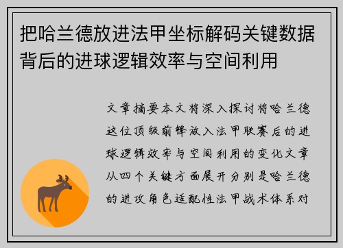 把哈兰德放进法甲坐标解码关键数据背后的进球逻辑效率与空间利用 把哈兰德放进法甲坐标解码关键数据背后的进球逻辑效率与空间利用